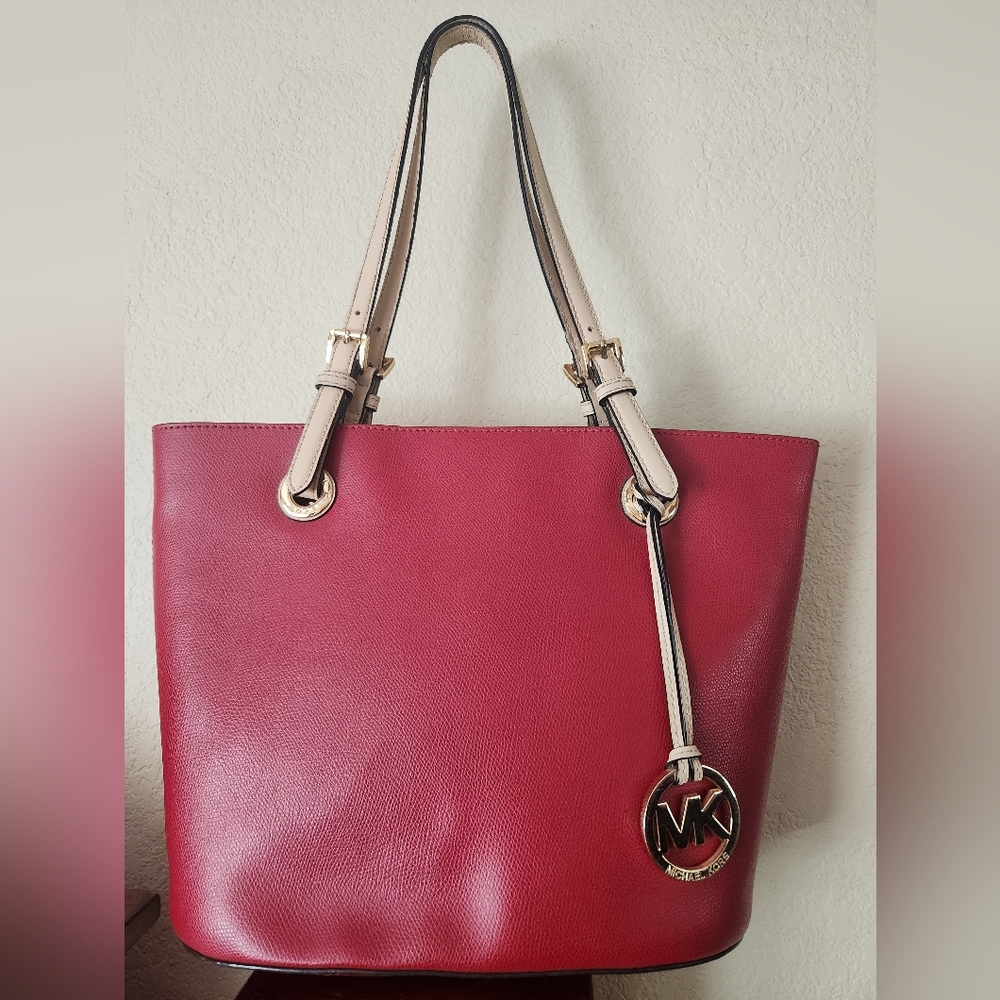 Michael Kors Red Tote with Silver Accents